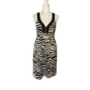Banana Republic zebra print linen dress in deep olive green - 10